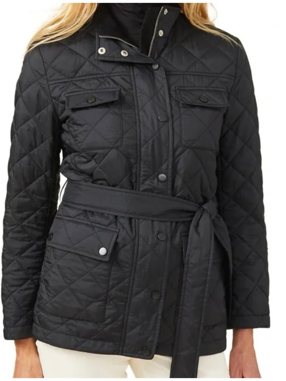 J. McLaughlin Slayton Quilted Belted Utility Black Field Jacket Preppy XL